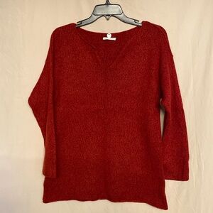 Margaret O’Leary Hand Knit V Neck 100% Cashmere Sweater Size M/L Color Dark Red